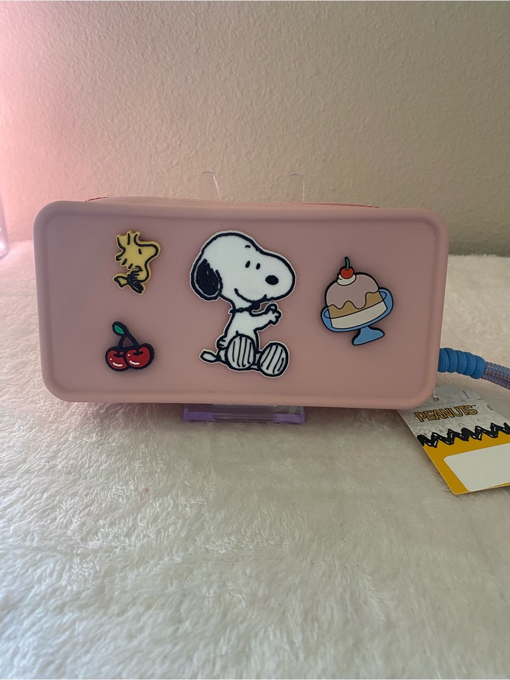 Peanuts Pink Snoopy & Woodstock Cosmetic Pouch with Cute Appliqués